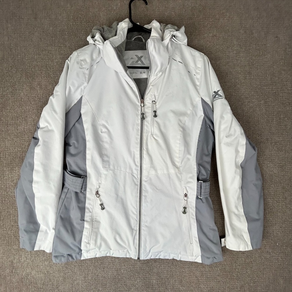 Zeroxposur Winter Ski Jacket Womens Medium White Gray Fleece Lined Full Zip